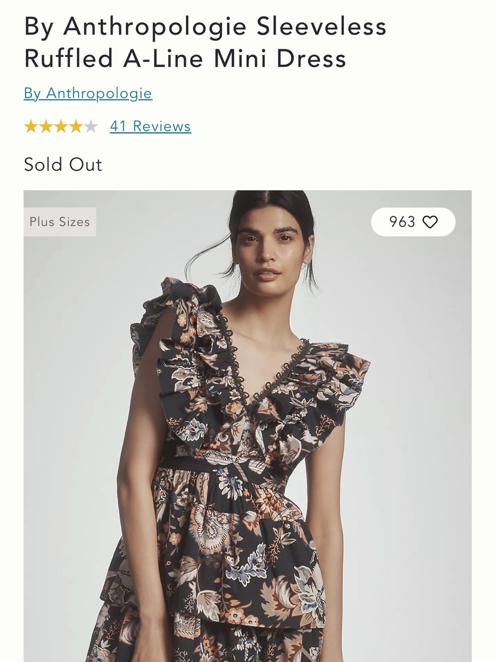 Anthropologie Black Floral Ruffled A-Line Mini Dress-brand new-size small